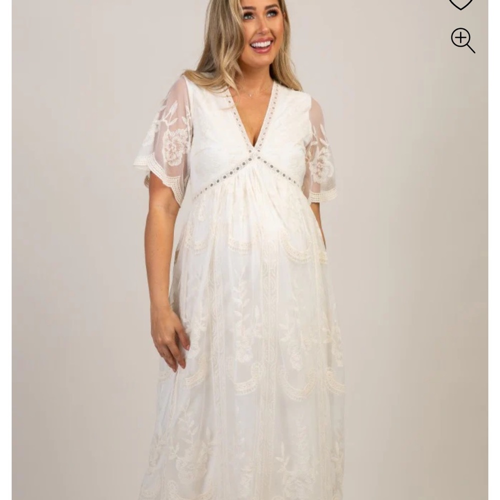 Pinkblush Ivory Floral Lace Midi Dress